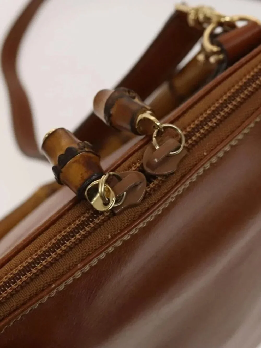 GUCCI Bamboo Hand Bag Leather 2way Brown Gold 000 122 0290 Auth